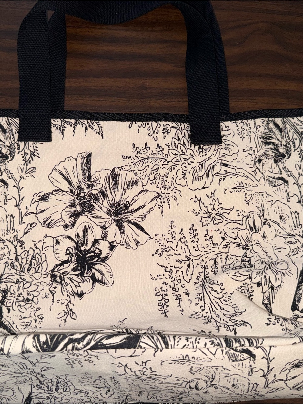 Canvas Floral Tote Bag in Black and Cream